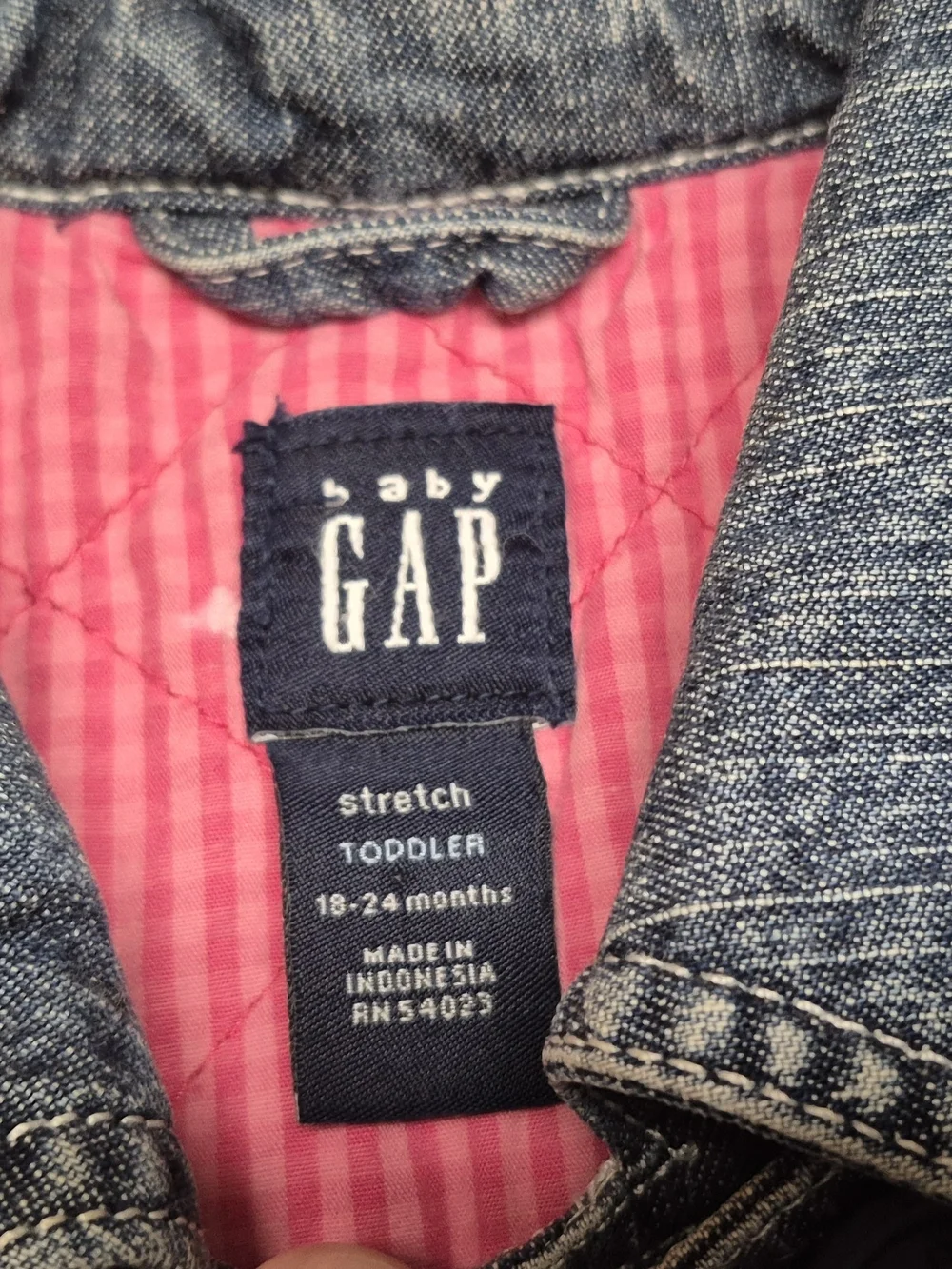 ​Baby Gap Toddler Girl Denim Peacoat Jacket 18-24 Month Quilted Pink Plaid Lined